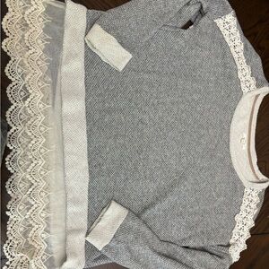 XL Maurices Gray and Cream Lace Trim knit top cottage core